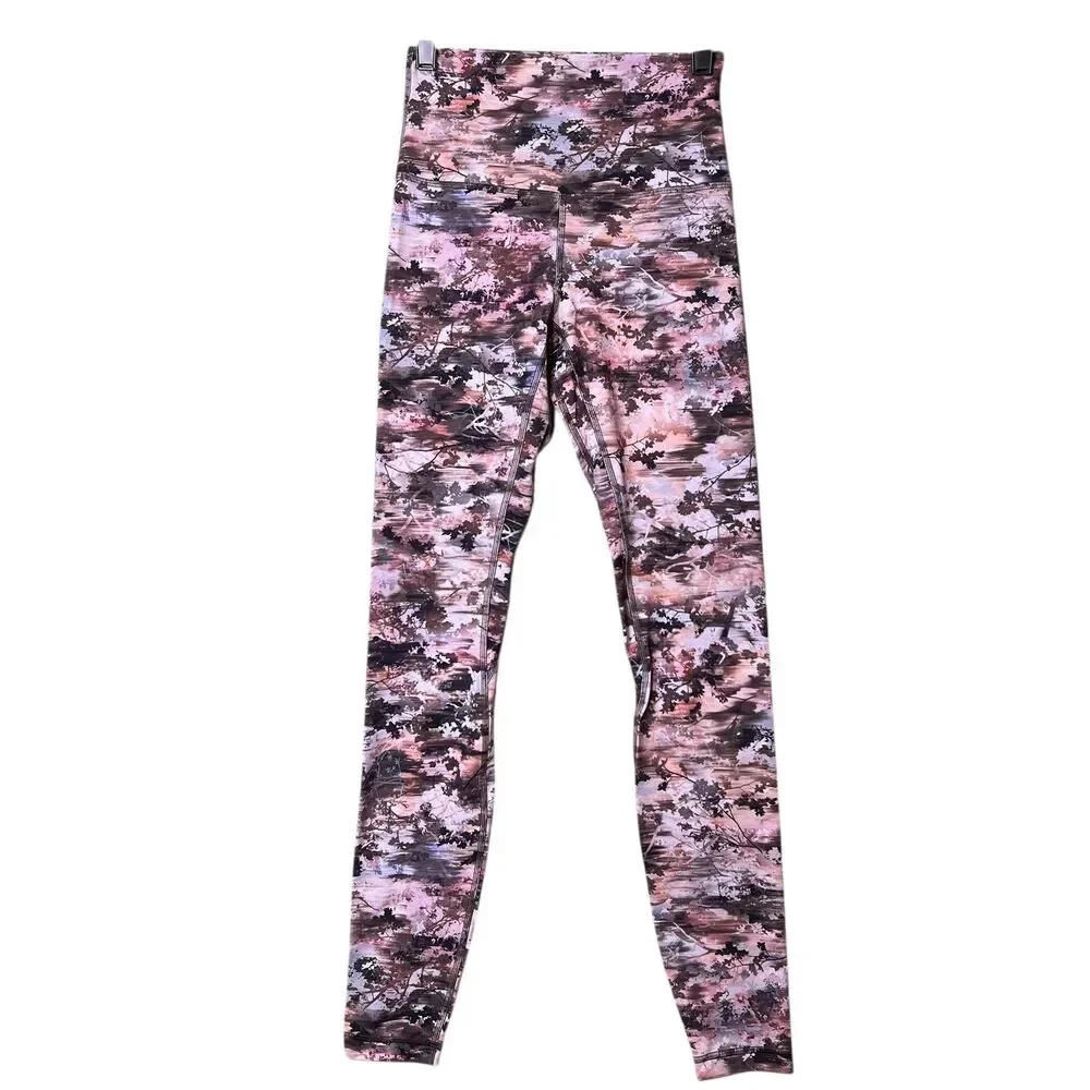 Lululemon Leggings Womens 4 High Rise Pink Brown Abstract Print Yoga LW5DM9S